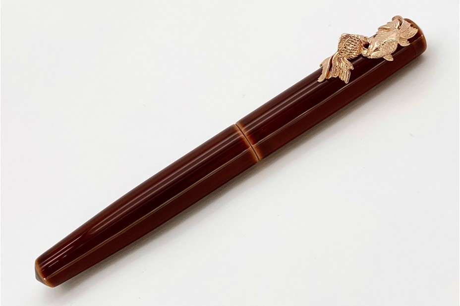 Nakaya Piccolo Long Writer Toki-Tamenuri Fountain Pen with Pinkgold Gold Fishes Stopper