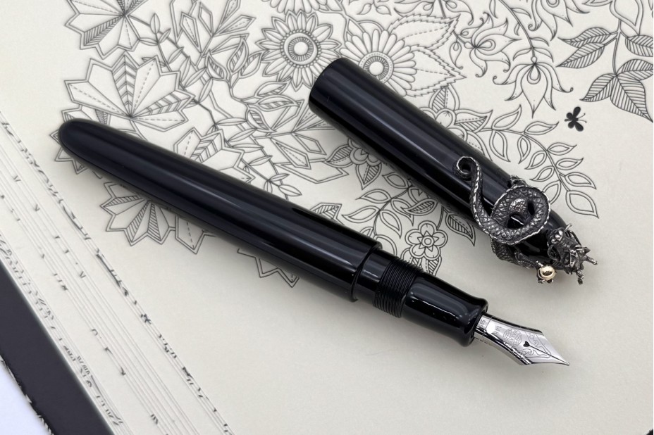 Nakaya Writer Portable Kuro-Roiro Fountain Pen with Fumigated Dragon and Jewel Stopper